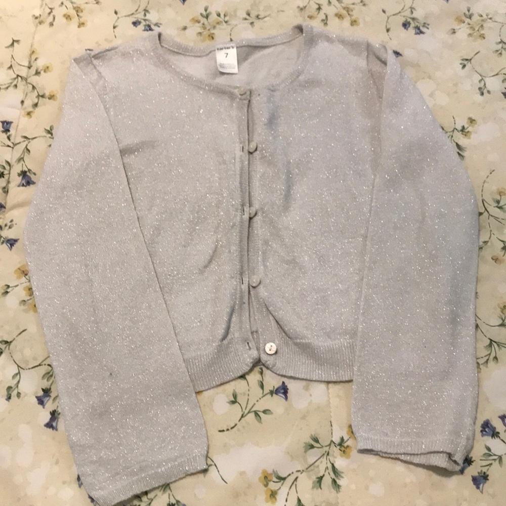 Silver glittery girls cardigan sweater